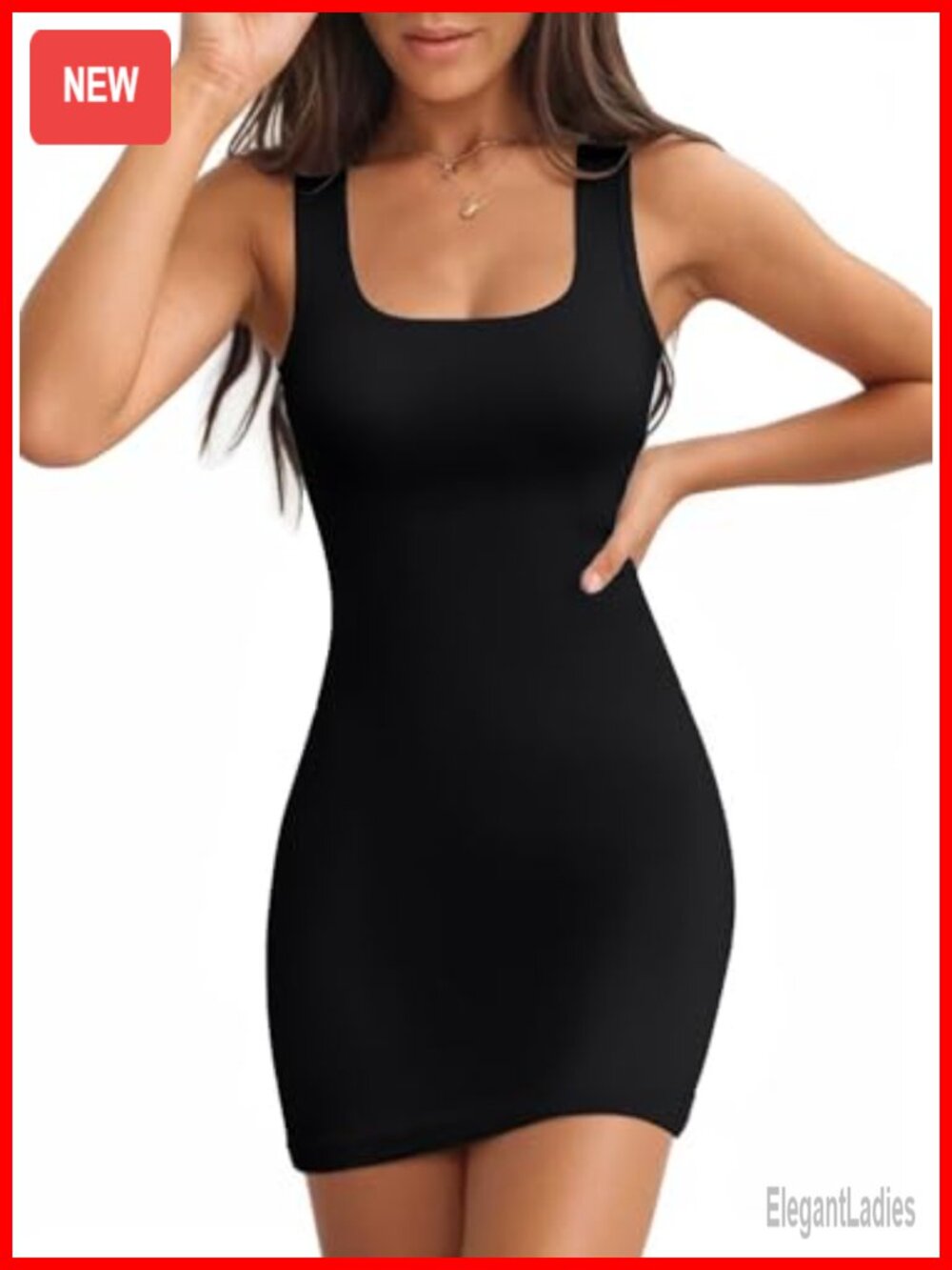 Women's Ribbed Knit Square Neck Tank Mini Dress Bodycon Fitted Club Dress